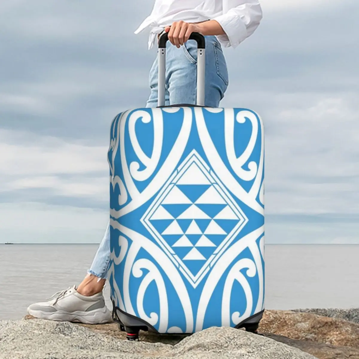 

Arai - Light Blue Maori Pattern Suitcase Cover Protection Elastic Travel Luggage Protector Covers for 18-32 Inch