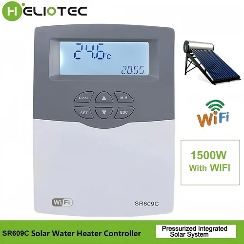 Imagen 1 del producto Controlador de calentador Solar SR609C adecuado para tubería de calor integrada, Control de sistema Solar presurizado, calentador eléctrico de 1500W/3000W
