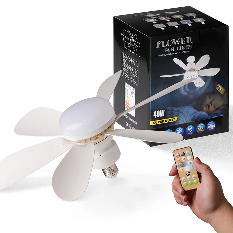 20.5-Inch Ceiling Fan 40W Remote Control Lighting LED Lamp Ceiling Fan E27 Base Smart Silent Ceiling Fan, Bedroom Living Room