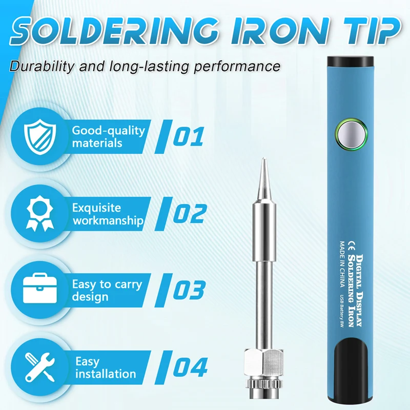 510 Thread Mini Soldering Iron Kit 3-Gear Adjustable Voltage With Soldering Iron Tip 650Mah USB Rechargeable Battery Cyan