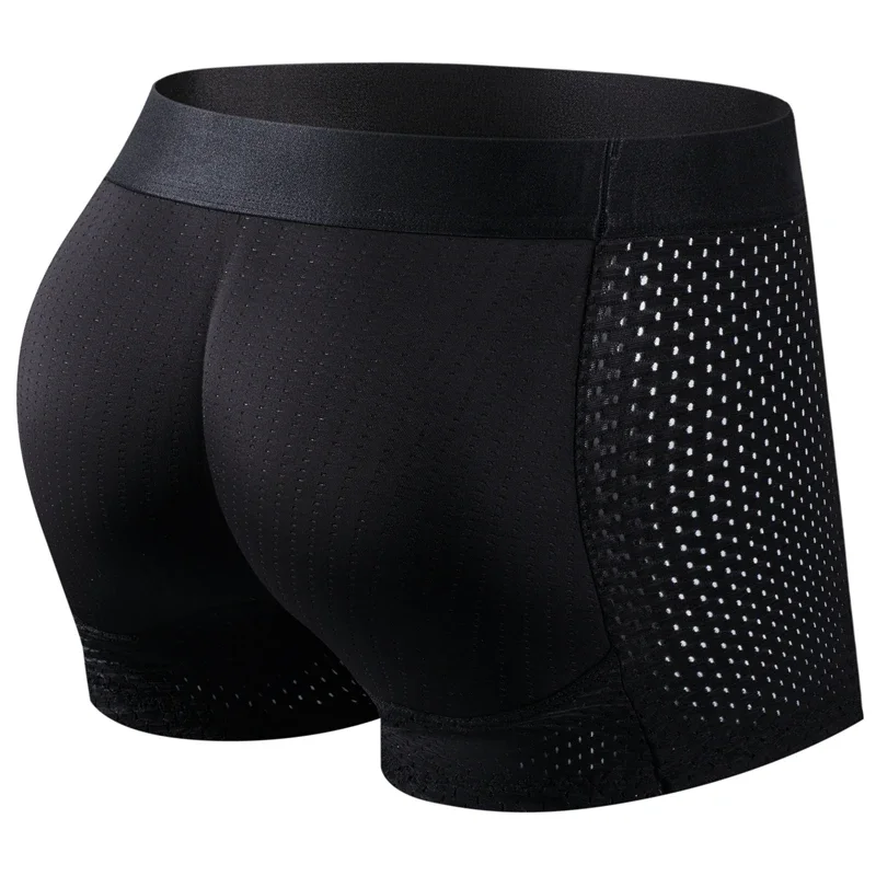 Men's Sexy Fashion Ice Mesh Breathable Butt Lift Boxer Briefs Underwear Padded Underwear Boxer with Hip Pad Buttocks Boxer Trunk