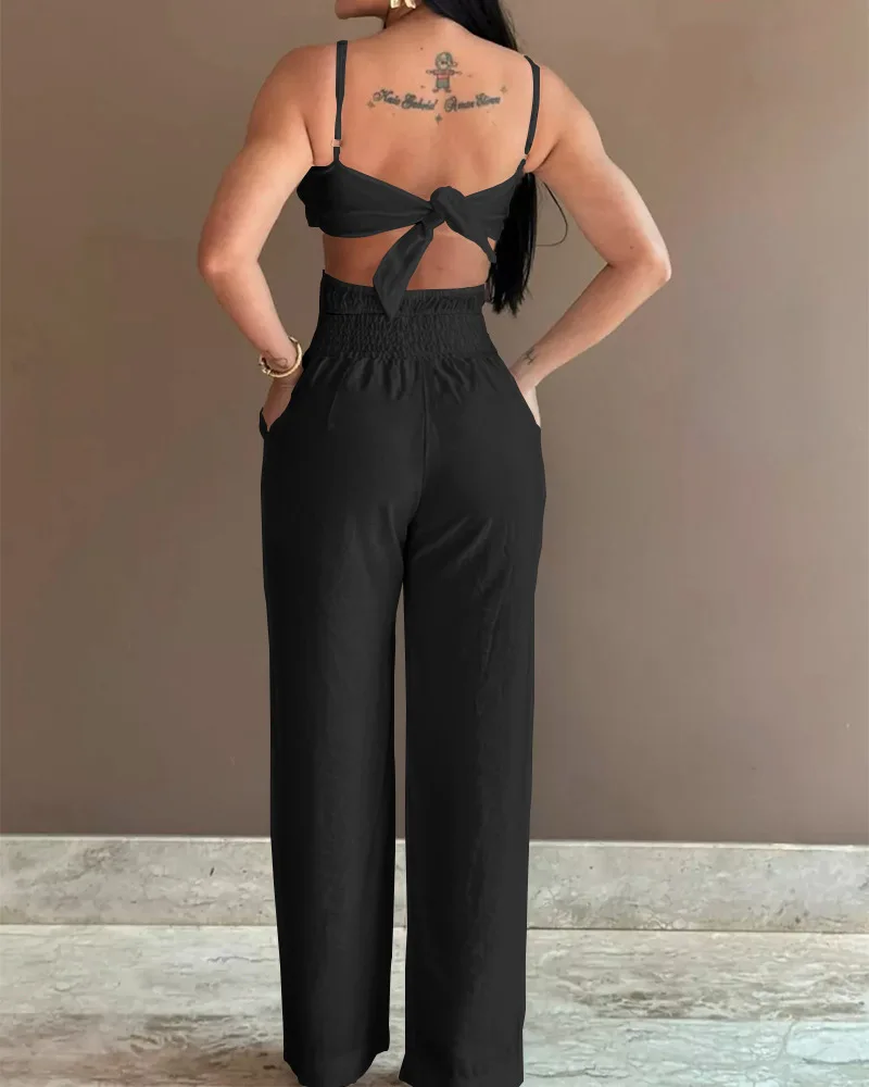 Elegant Long Jumpsuits Women Fashion Summer Sexy Floral Pattern Shirred Hollow Out Jumpsuit Sleeveless One Pieces Woman Clothes