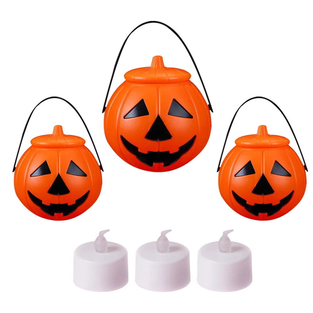 

1 set 1 Set Halloween Pumpkin Barrel Lantern Plastic Night Light Decorative Portable Funny Halloween Pumpkin Lamp Light Lanterns