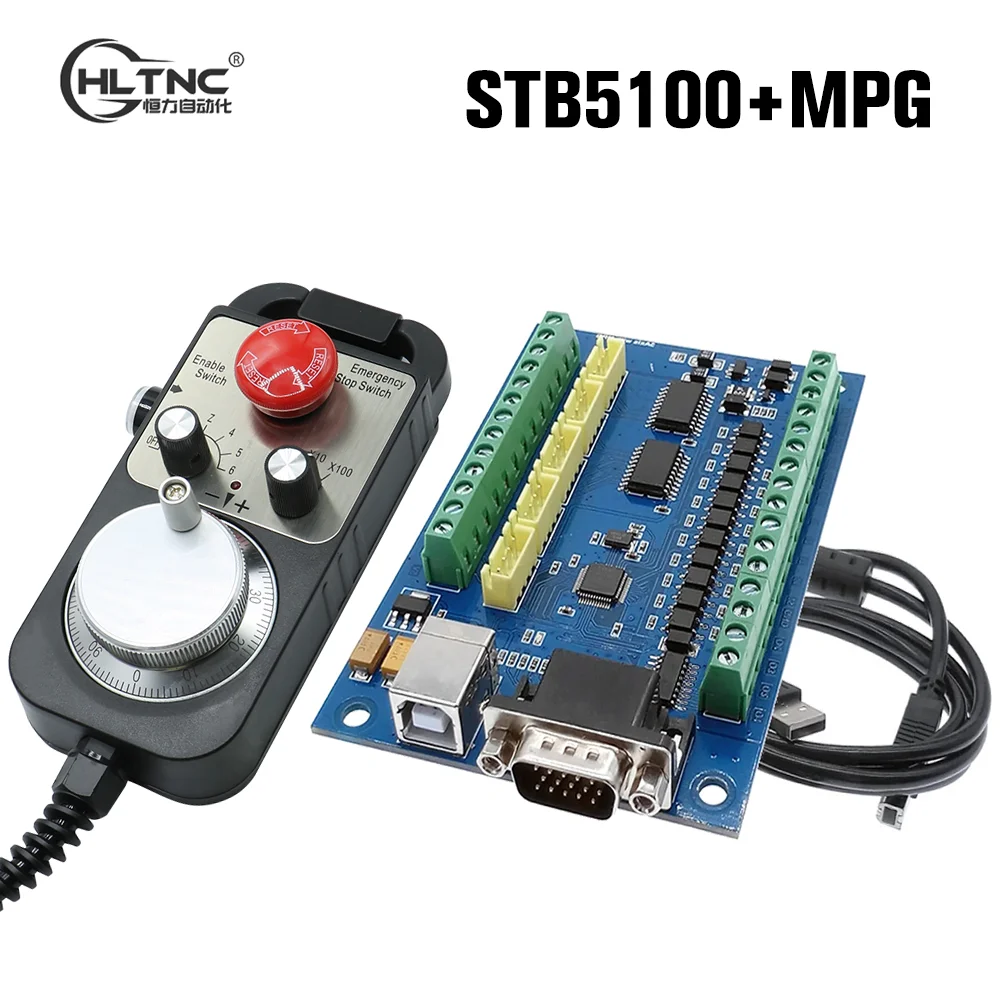 

MACH3 USB 5 Axis 100KHz USB CNC Motion Controller STB5100 Card Breakout Board With 6 Axis High-quality Industrial MPG Handwheel
