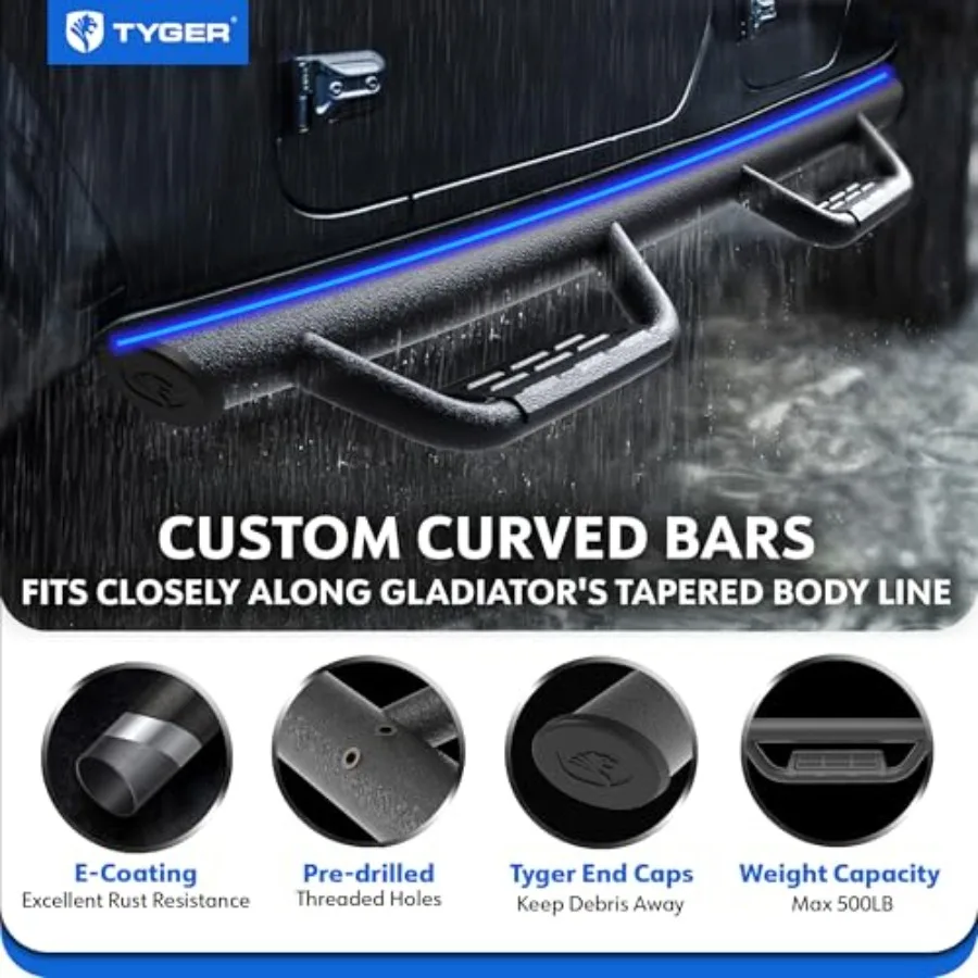 Running boards for Jeep Gladiator JT 2020-2026,textured black aluminum, drop step rail design, corrosion-resistant and easy-ins