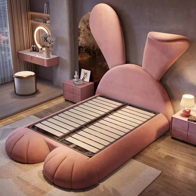 

Modern Children's Bed Soft Foreskin Wood Montessori Bed Upholstered Bed With Big Rabbit Ears Design Girl's Cartoon
