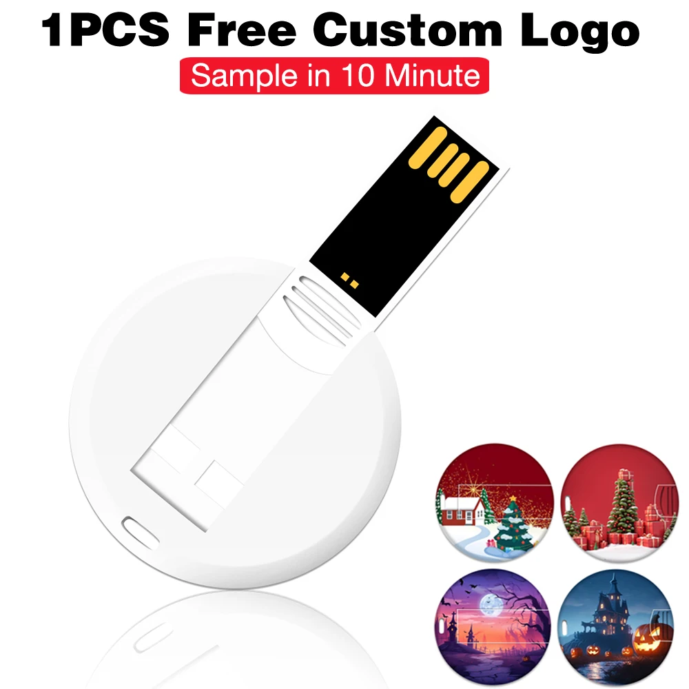 

USB-флеш-накопитель с бесплатным логотипом, 128 ГБ, рождественские подарки для детей, ручка-накопитель, круглая карта 64 ГБ, 32 ГБ, белый U-диск, 16 ГБ