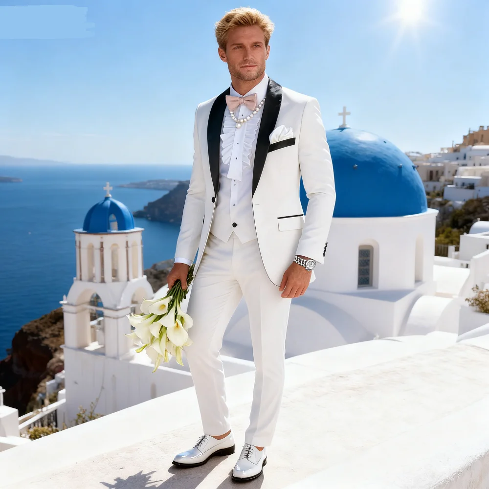 

Classic Fitted Men's 3-Piece Tuxedo Smoking Suit with Unique Lapel Single Breasted Blazer Vest Pants Set