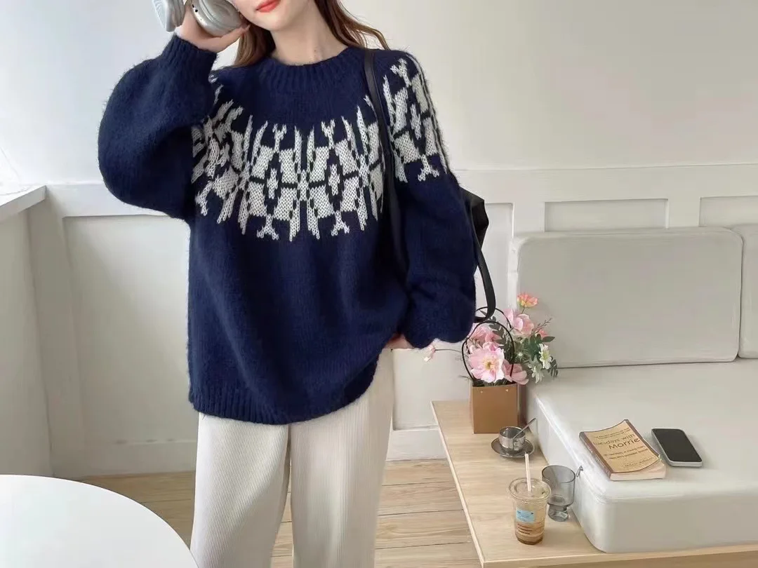 Casual Daily Fall Sweater For Women All Match Loose Pullover Knit Coats Round Neck Long Sleeve High Quality Tops