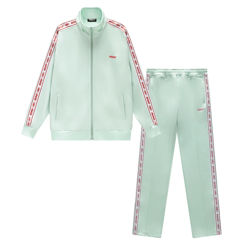 NERDY-ropa de calle coreana para mujer, conjunto de ropa deportiva informal con cordón etiquetado, ropa deportiva holgada, rayas a cuadros Unisex