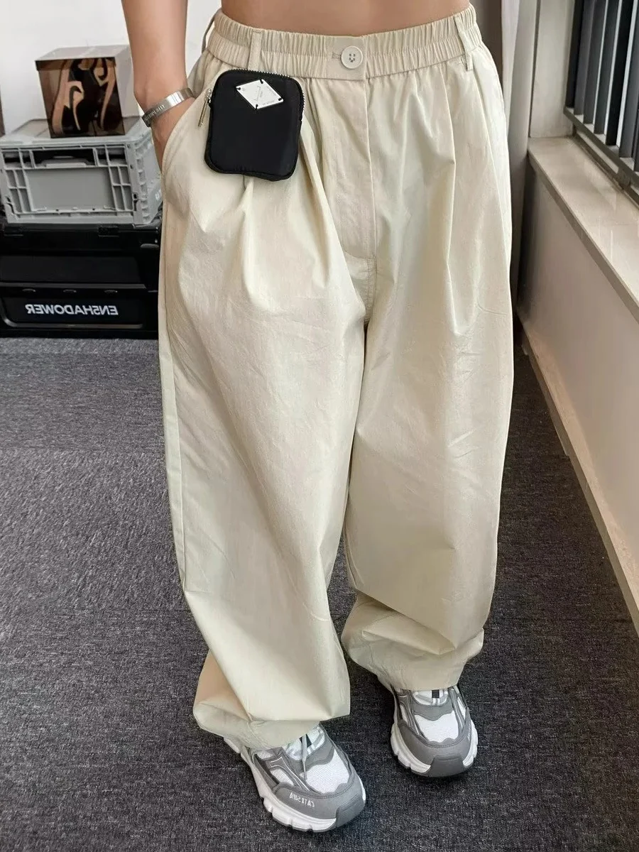 

Ретро-американские быстросохнущие тонкие повседневные брюки с широкими штанинами, свободные прямые брюки-трубы оверсайз, рабочая одежда, длинные брюки для мужчин и женщин