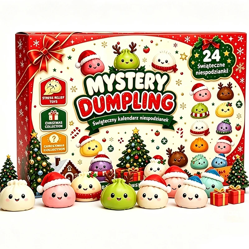 24 Stück/Box Zufällige Überraschungs-Weihnachts-Dumpling-Spielzeuge, langsam aufsteigend, zur Stresslinderung, sensorisches Fidget-Spielzeug, Dekompressions-Blindbox, Geschenk-Ornamente