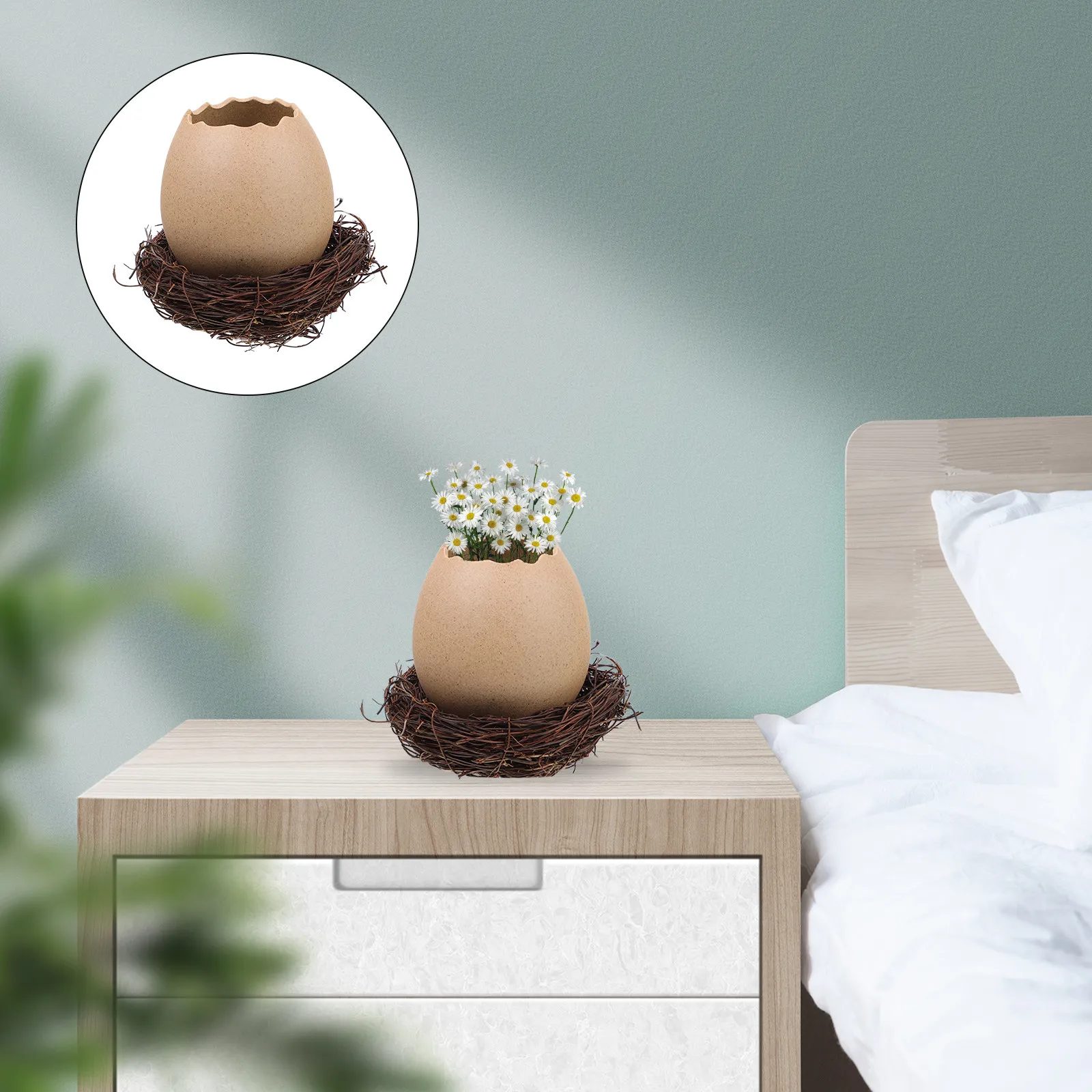 1Set Stylish Ceramic Egg Vase Eggshell Planter Hydroponic Desktop Planter for Home Office Decor Flower Pot