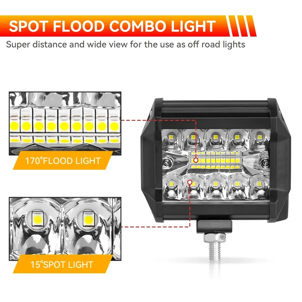 60W Car LED Bar Offroad Work Lights 12V Spot Flood Combo Pods For SUV ATV UTV Trucks Boats Fog Lamp LED Headlights