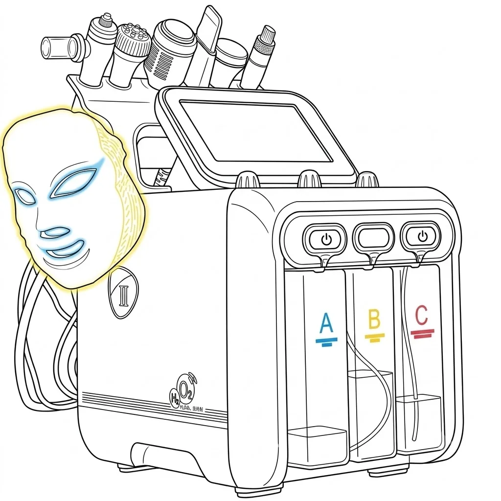 7-in-1 Hydrogen Oxygen Hydrafacial Machine | H2O2 Water Dermabrasion Deep Cleansing RF Lifting LED Photon Mask Skin Rejuvenation