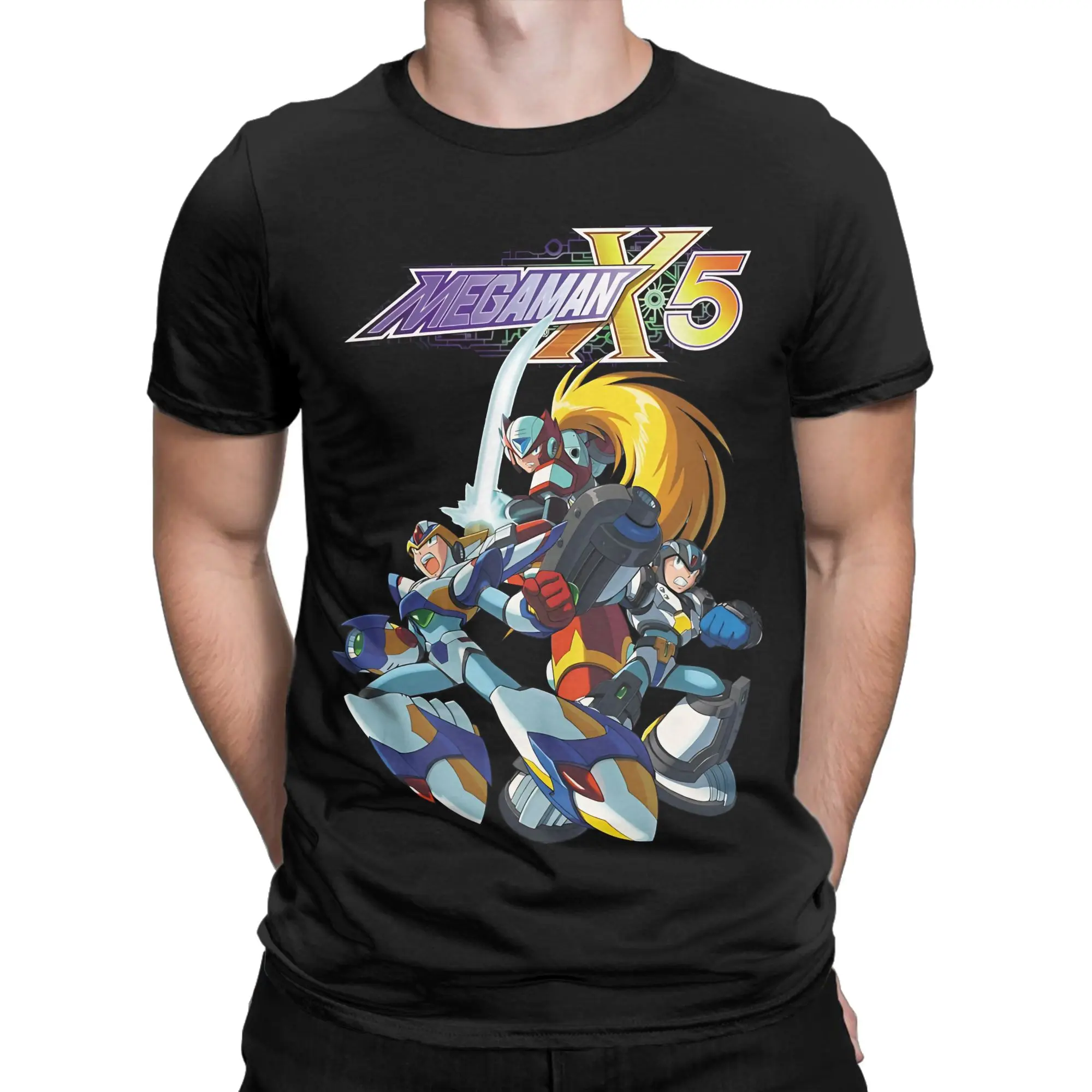 X  Graphic 100% Cotton T-Shirt Megaman Tops Tees For Men