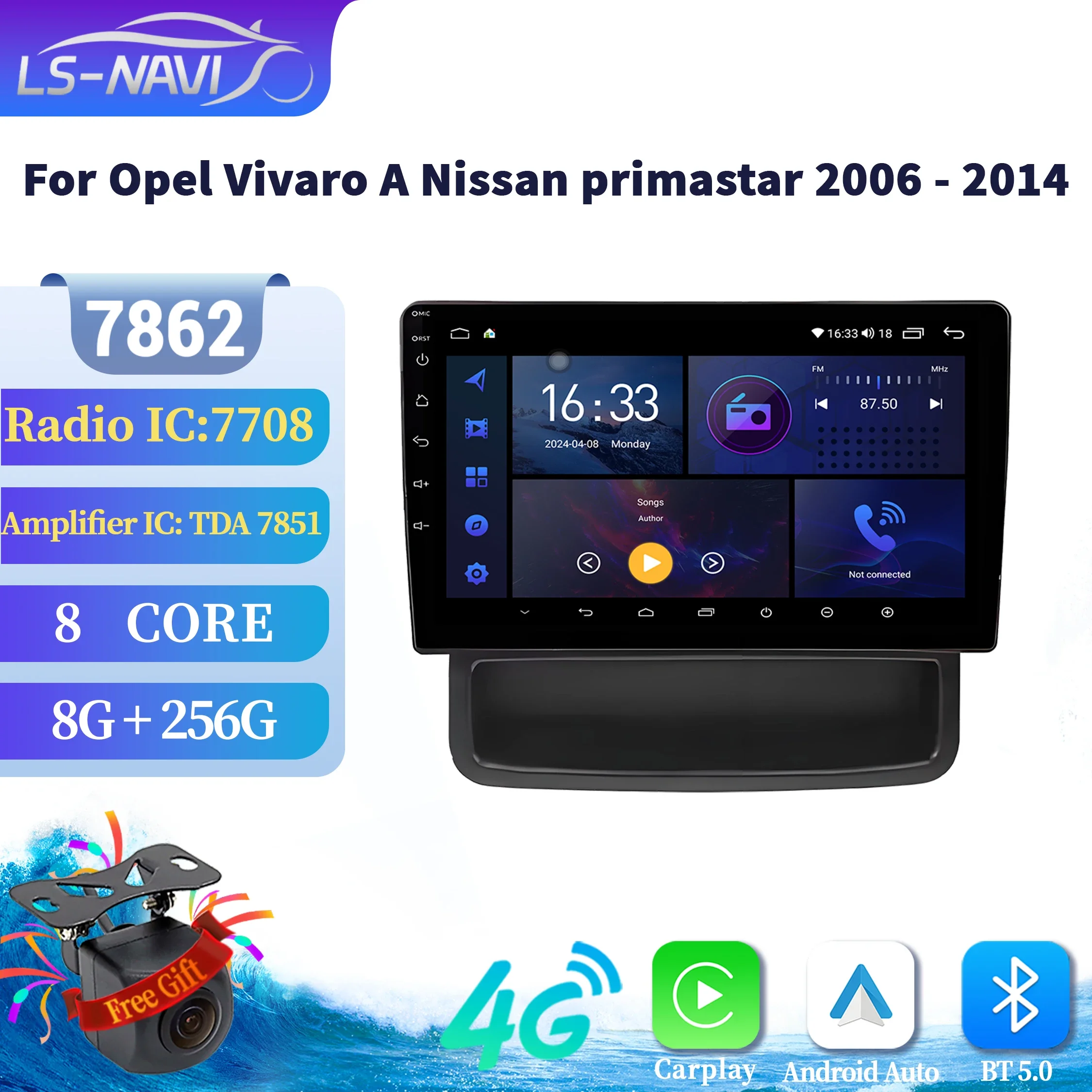

For Opel Vivaro A Nissan primastar 2006-2014 Car Radio Multimedia Apple 4G Android 14 CarPlay 7862 8+256 Touch 2K QLED Screen