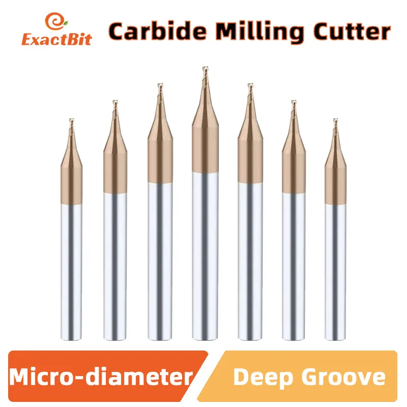 Micro Flat End Mill 2F Milling Cutter HRC 55 Mirco Carbide CNC Deep Long Neck Small Diameter 0.2-3.0mm Engraving Bit Router Bit