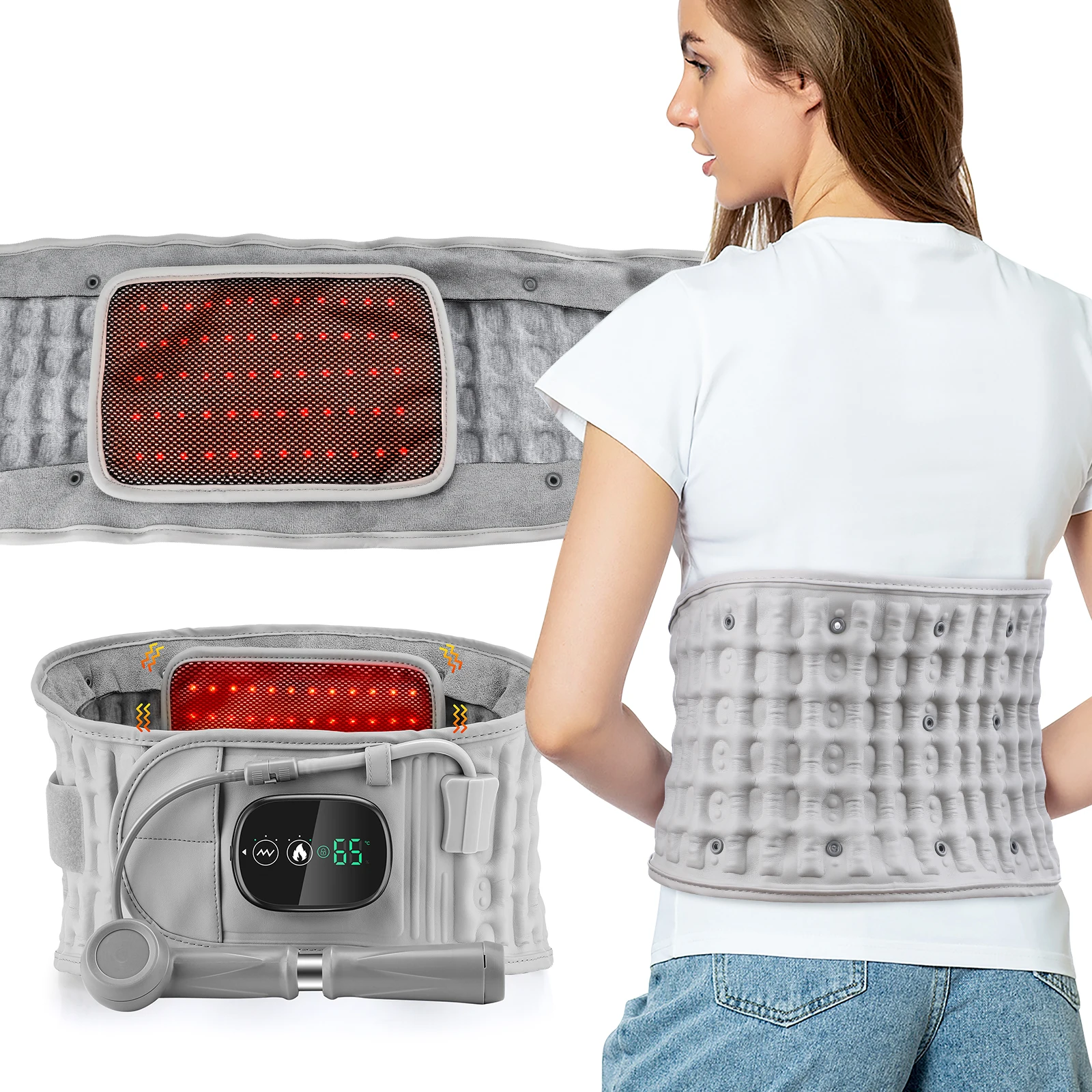 Inflatable Belt Red Light Heating Vibration Massage Airbag Support Back Relief Waist Support Belt Abdomen Muscle Relax