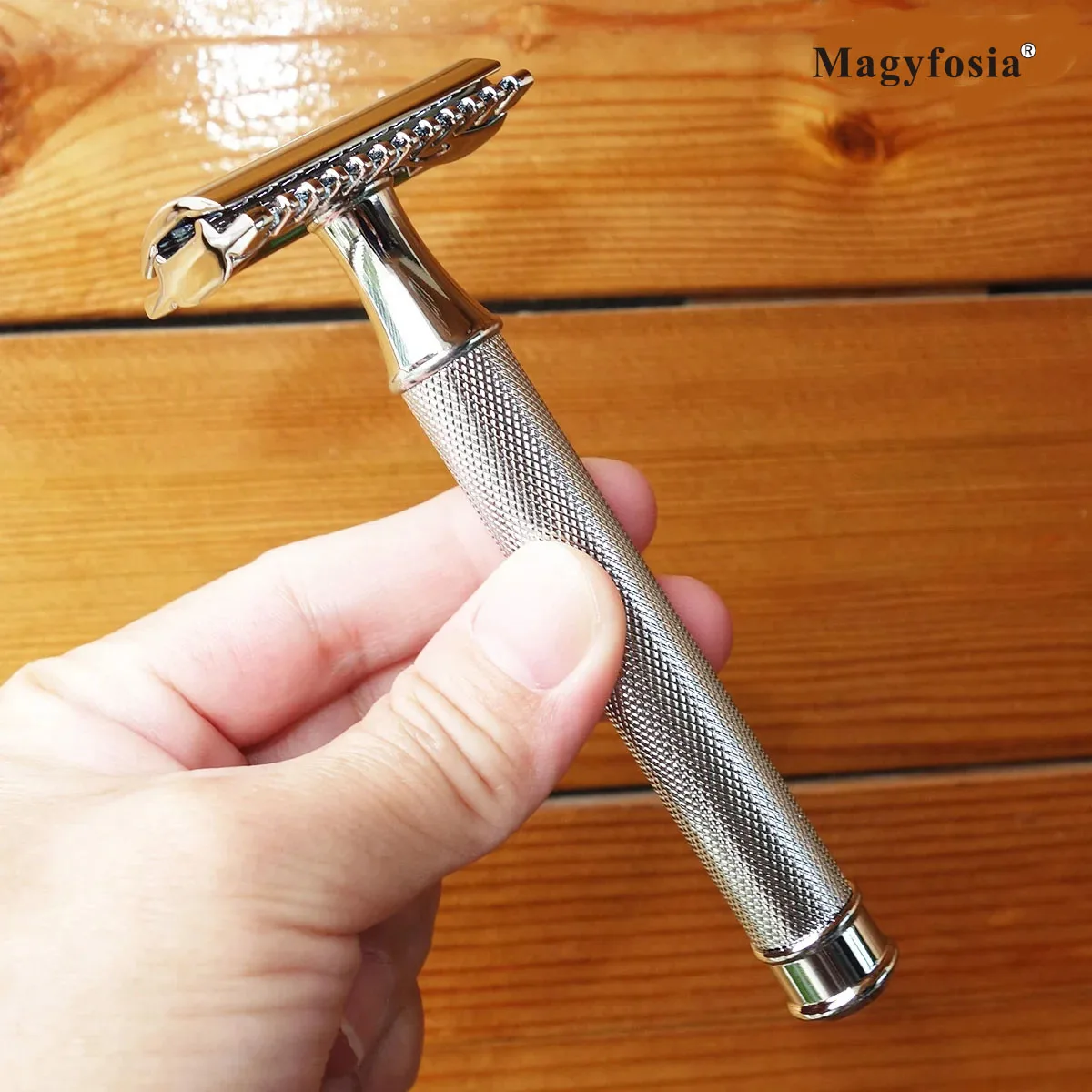 Magyfosia Traditional Wet Shaver Butterfly Open Double Edge Safety Razor No Slip Handle Men's Grooming Tool with Stand Holder