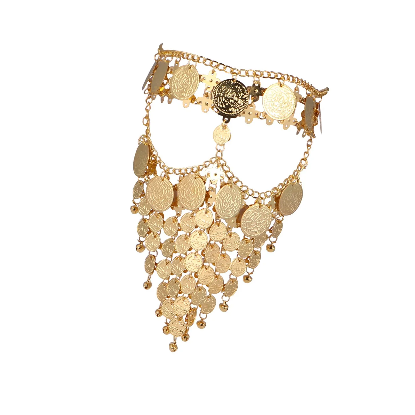 Metalowa maska z cekinami i dzwoneczkami dla kobiet, łańcuszek na twarz do tańca brzucha, akcesorium na imprezę, cosplay, maskaradę.