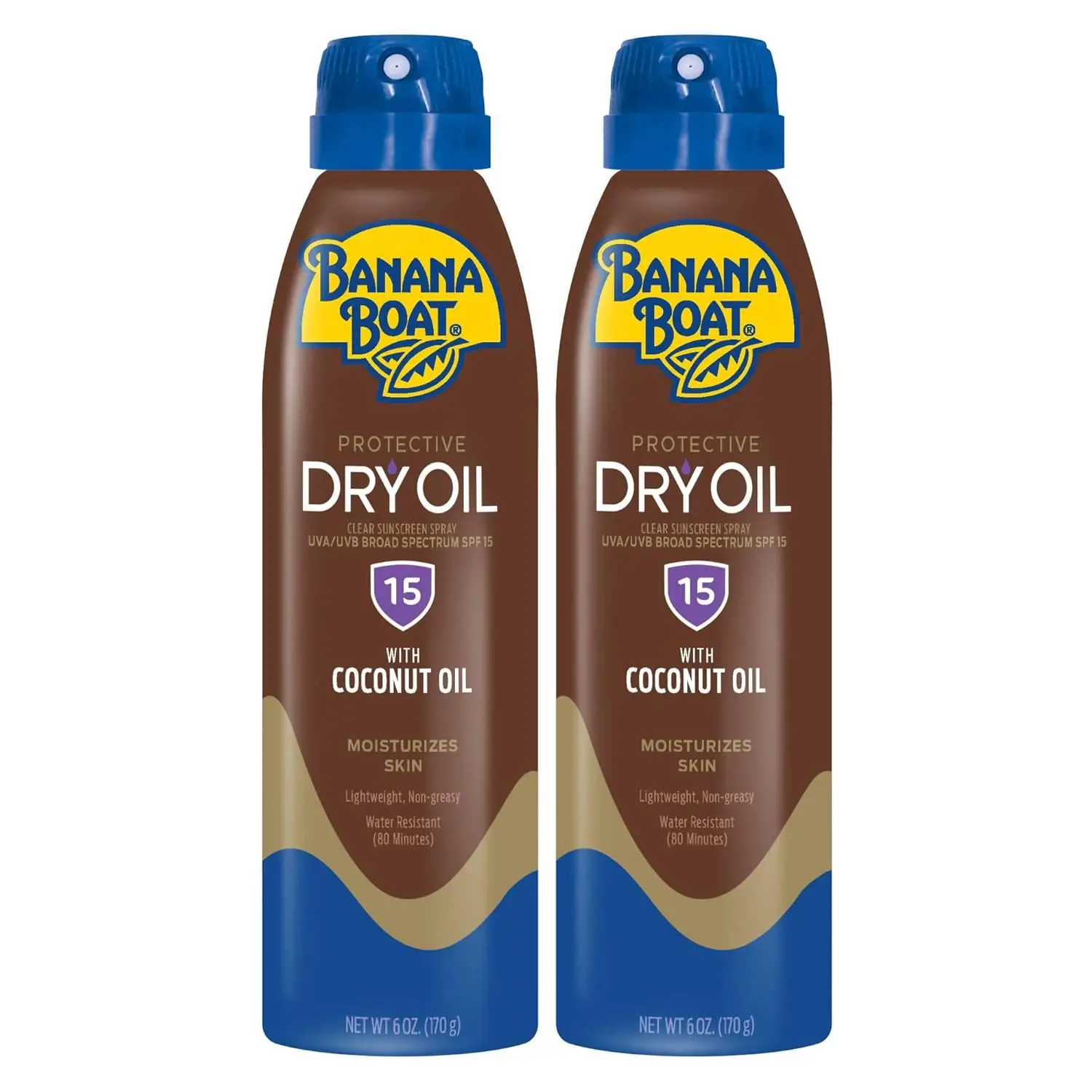 Spray de Aceite Bronceador con Protección Solar SPF 15, Sin Oxybenzone, Paquete Doble de 6oz Cada Uno para Cuidado Solar Protector