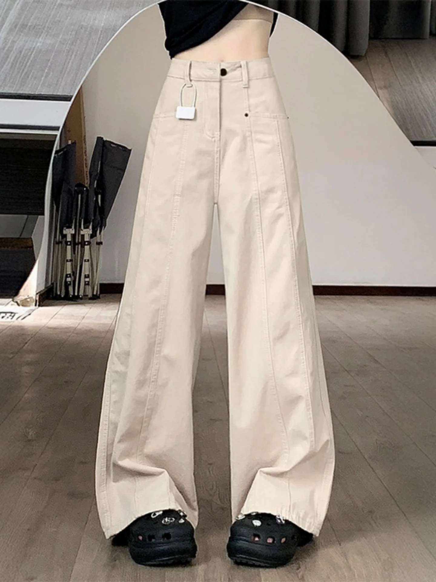 High Waist Wide Leg Straight Jeans Women's Loose Fit High Waist Straight Cut Denim Jeans for Pear Shaped Body plus Size