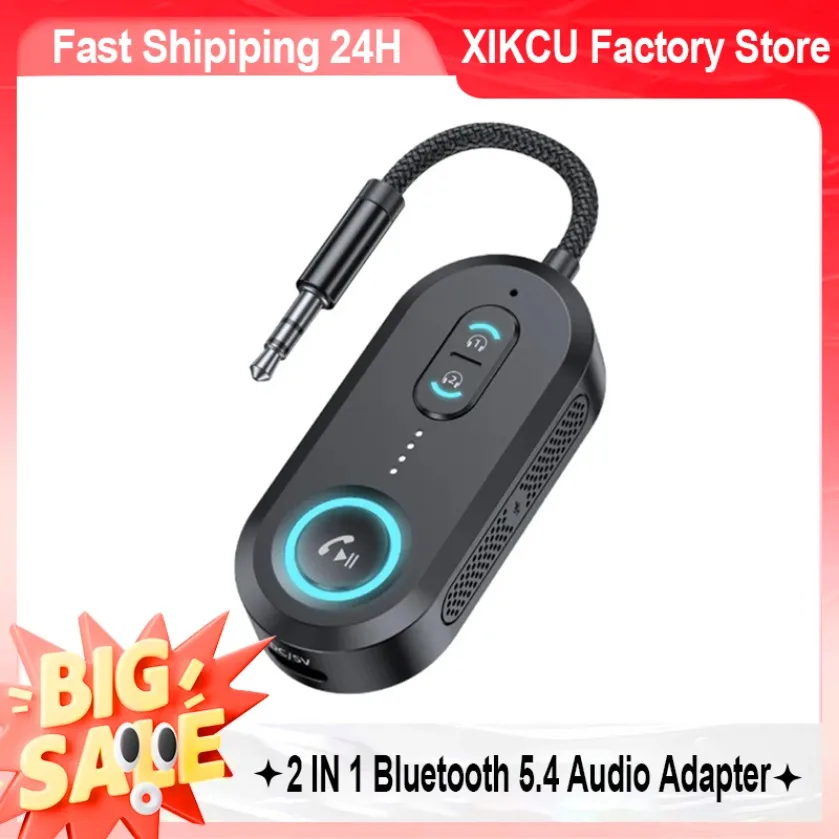 Bluetooth 5.4 Wireless 3.5mm Audio Adapter 2 In 1 Transmitter Receiver Dual Connection Handsfree Call HiFi Sound Rechargeable