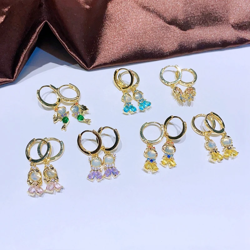 MIGGA-pendientes colgantes de circonia cúbica para mujer y niña, aretes chapados en Color dorado, joyería Huggies, cuentos de hadas