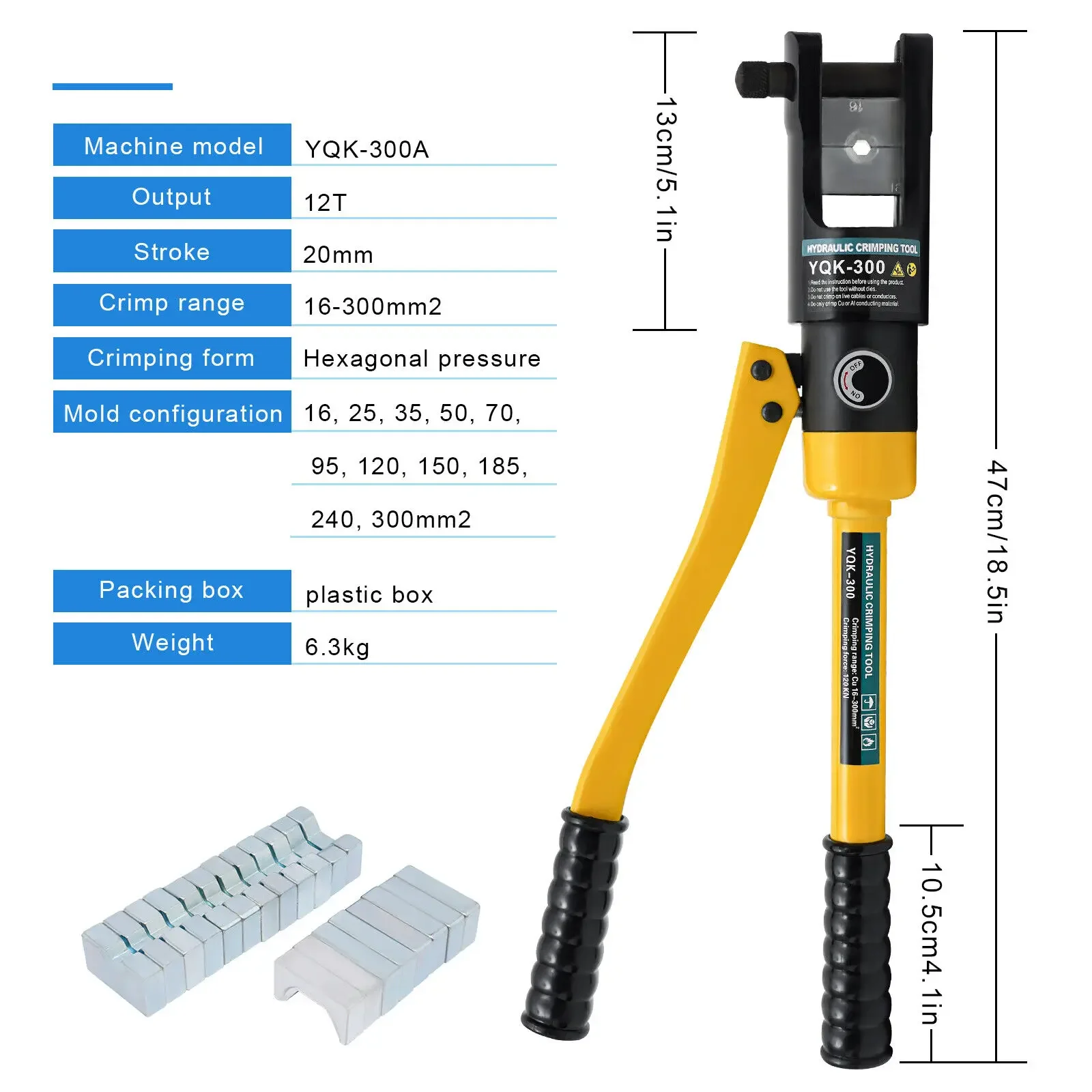 12トン油圧式ワイヤークリンパー、ケーブルラグ端子圧着工具（電気ケーブル作業用）