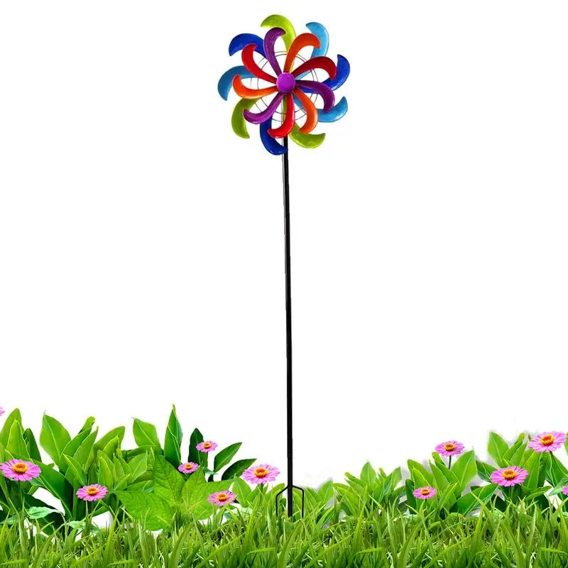 Yard Windmill Metal Windmill Garden Decoration Wind Spinner Stake Exquisite Windmill Lawn Ornaments Outdoor Wind Spinners