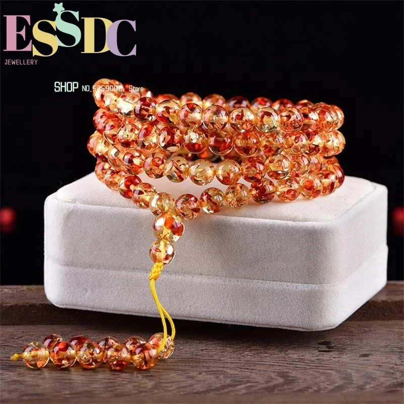 

Natural Flower 108 Beads Amber 8mm Beeswax Bracelets For Women Best Friend