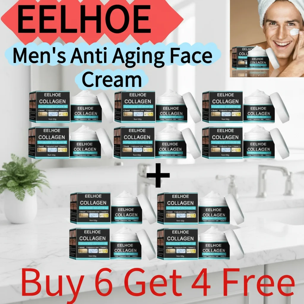    EELHOE (Kaufen Sie 6, Erhalten Sie 4 Gratis) Feuchtigkeitsspendende Anti-Falten-Creme für Männer, Kollagen-Gesichtscreme, Hyaluronsäure, Nährende Hautpflege