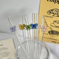 1pc 8mm Glass Straw, Reusable Drinking Straws Cute Butterfly Heat-Resistant Straw For Festival Party Wedding Cocktail Bar Beachs