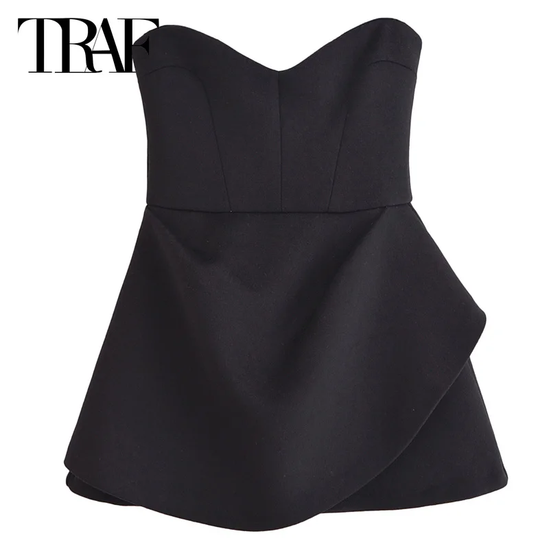 TRAF Women's Dress Black Corset Jumpsuit Dresses Off Shoulder Short Dresses Mini Sleeveless Backless Vestidos Strapless Dresses