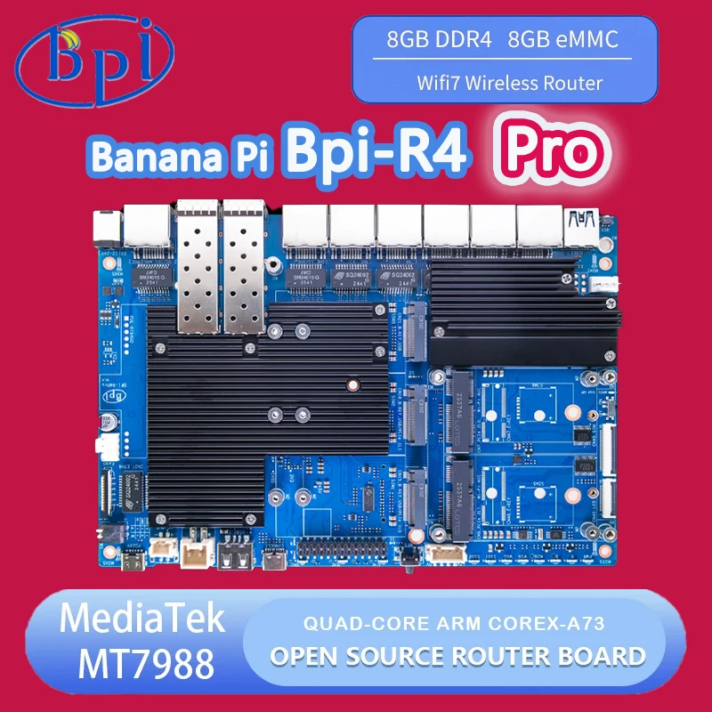 Banana P R4 PRO BPI-R4 PRO MT7988A (Filogic 880) 8GB DDR4 8GB eMMC Wifi7 RouterBoard Quad-core Arm Corex-A7 Home Automation