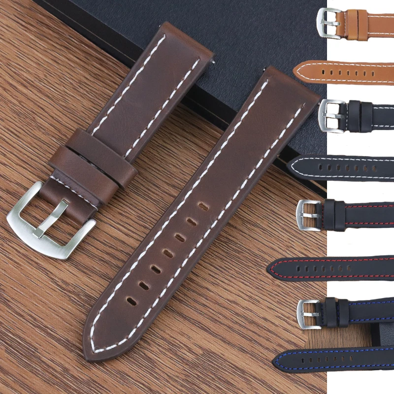 

Free shipping High Quality Soft Genuine Leather Watch strap 18mm 20mm 22mm 24mm Stainless Steel Buckle Watch Strap for men