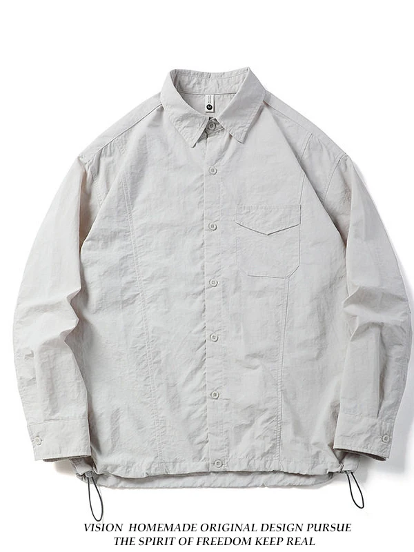 

Qui Dry Loose Fit Casual irt Men's Long Sve Turn-down Collar Outdoor Jaet Dstring Versatile irt Japanese Sle