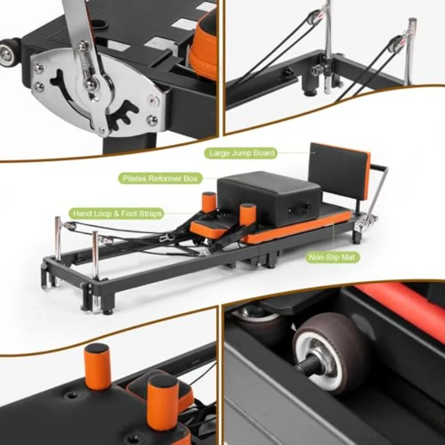 Foldable Pilates Reformer for Home and Gym Use Wooden Frame with 4 Springs 5 Resistance Cords Suitable for Beginners and Advanc view 5