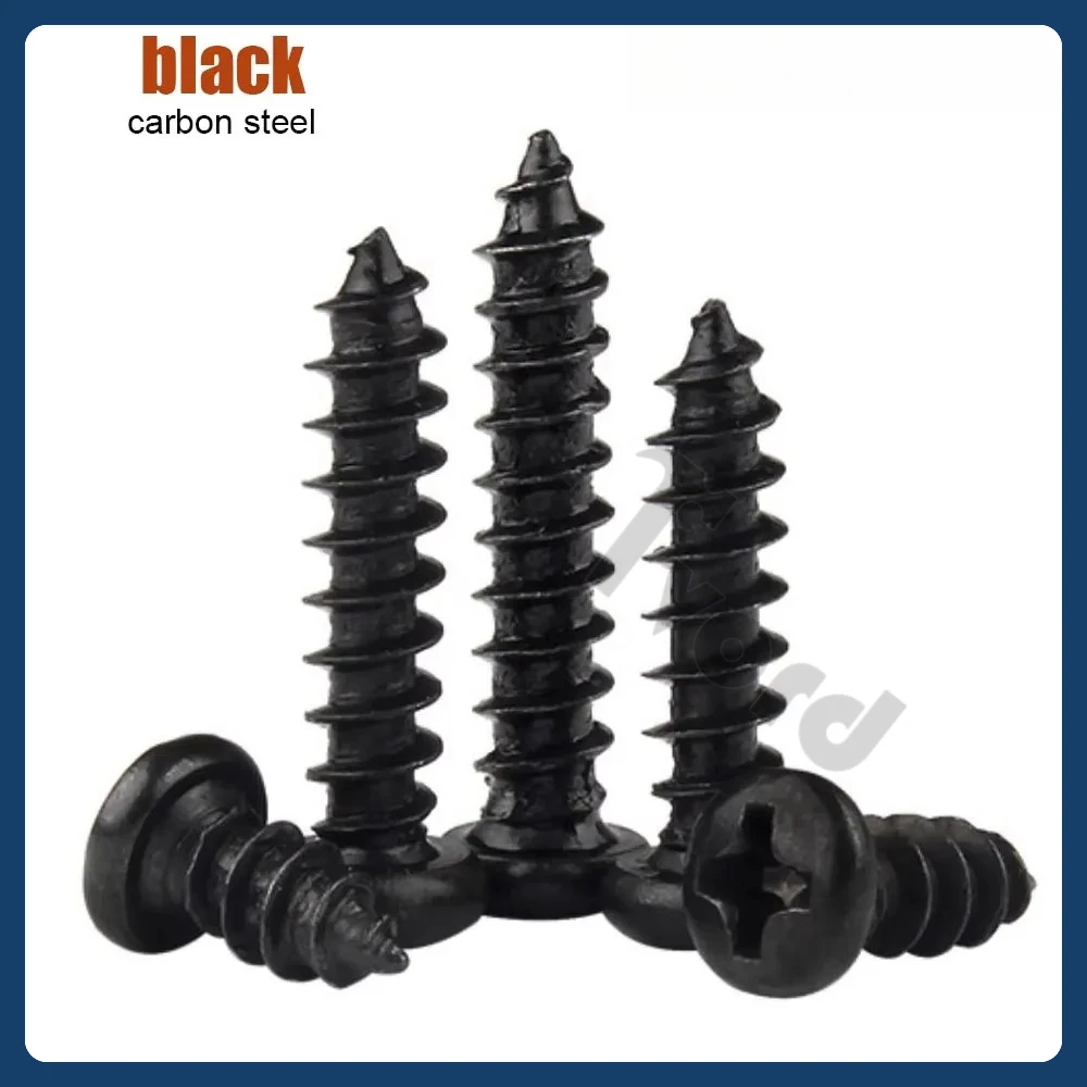 50/200pcs PA M1 M1.2 M1.4 M1.7 M2 M2.3 M2.6 M3 M3.5 M4 GB845 Black Small Phillips Cross Round Pan Head Self-tapping Wood Screw