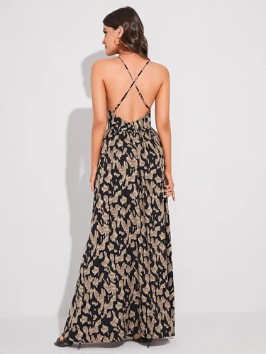 Imagen 2 del producto Vestido sin espalda con estampado floral para mujer, diseño sexy con cuello en V, perfecto para uso diario informal y vacaciones, moda de verano elegante