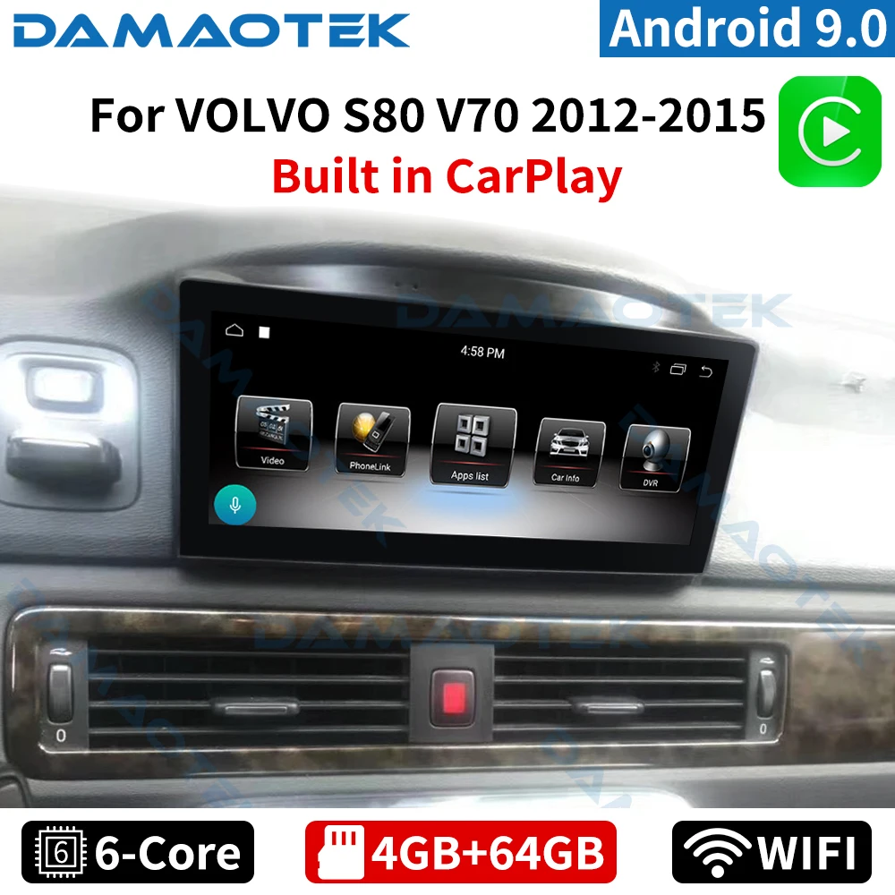 

DamaoTek Android 10.0 8.8 Inch Full Touch Car Radio Multimedia Player for Volvo S80 2004 - 2011 Video Upgrade WIFI 4G