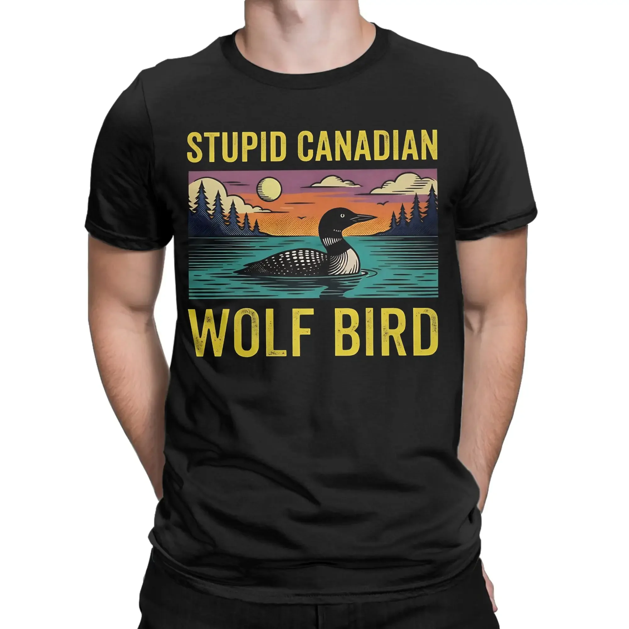 Stupid Canadian Wolf Bird Loon Lover Heated Rivalry T Shirt Summer Trending T-Shirts Men Cotton Oversized Short-Sleeve Tops