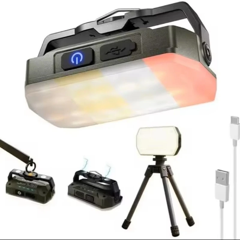 4-Color Stepless Dimming Rechargeable Camping Light 4000mAh Magnetic Hook Tripod Waterproof LED Working Fast Delivery