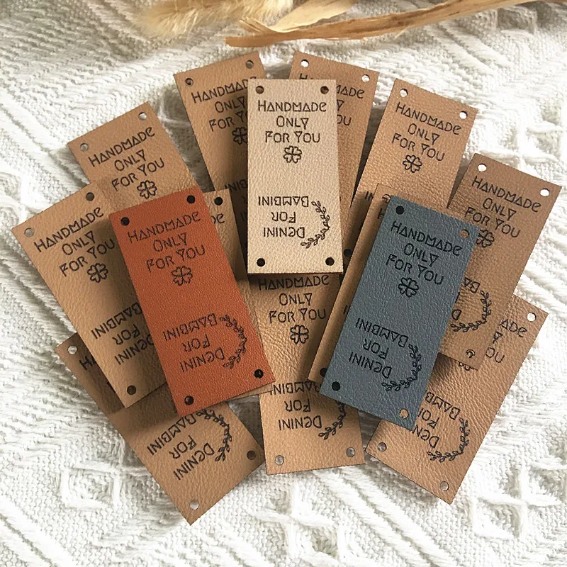 30pcs Sewing leather tags custom logo text Personalized handmade labels for clothing knitting Center fold Garment Crochet label