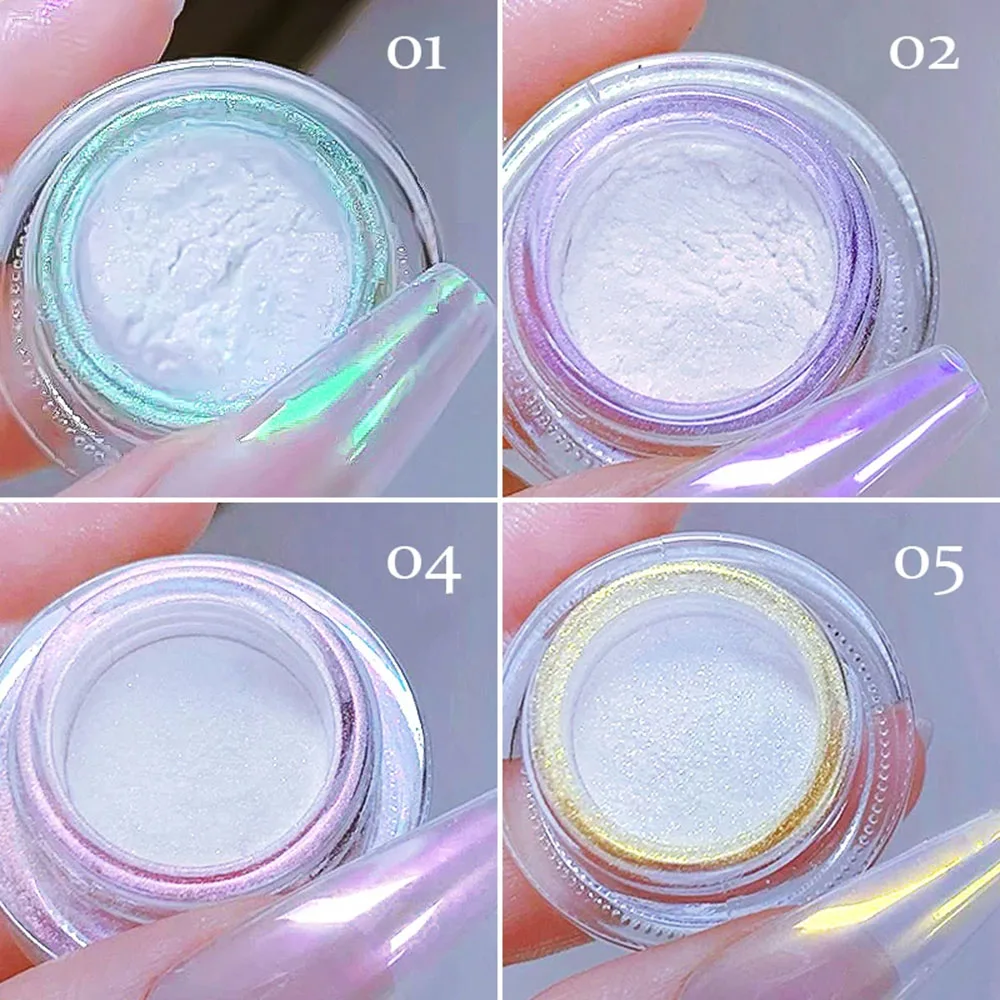 6 Colors Moonlight Aurora Mirror Glitter Powder Net1-2g Metallic Aurora Shiny Pearl Chrome Powder Holo Moonlight Nail Powder