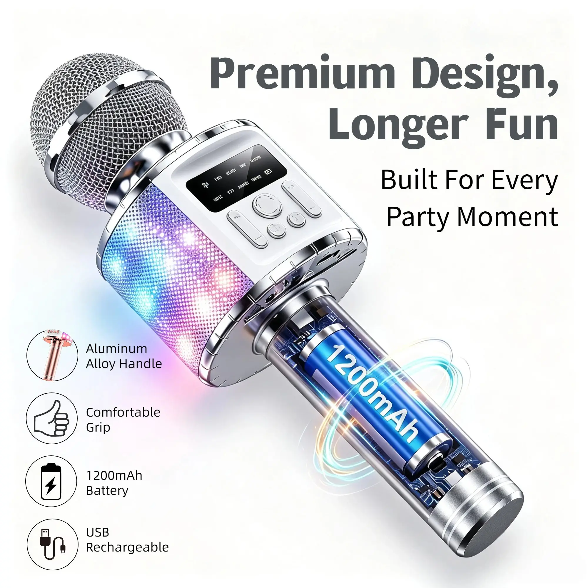 TWS Dual Wireless Karaoke Microphone with Speaker, RGB Lights, 5W, Voice Changer, Bluetooth Duet Singing Mic for Party Home KTV Adults Kids - view 8