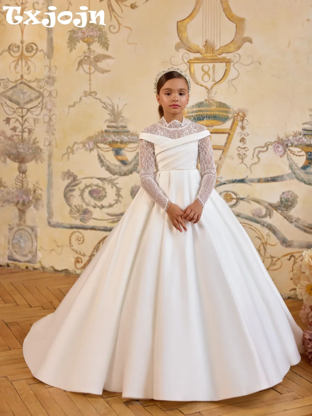 New Arrival Shimmering Beaded Girls Dresses Wedding Guest Clothes Sweet Luxury Pearls Bow Kids Princess Gowns For Birthday Party