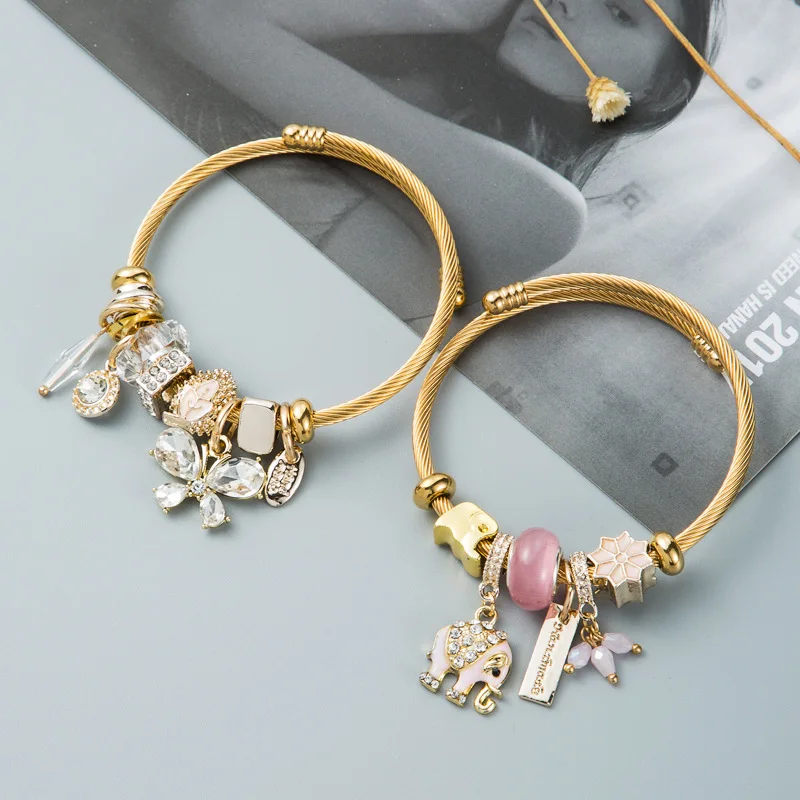 Pulseras de mariposa de elefante de lujo, pulsera de acero inoxidable para mujer, joyería para mujer