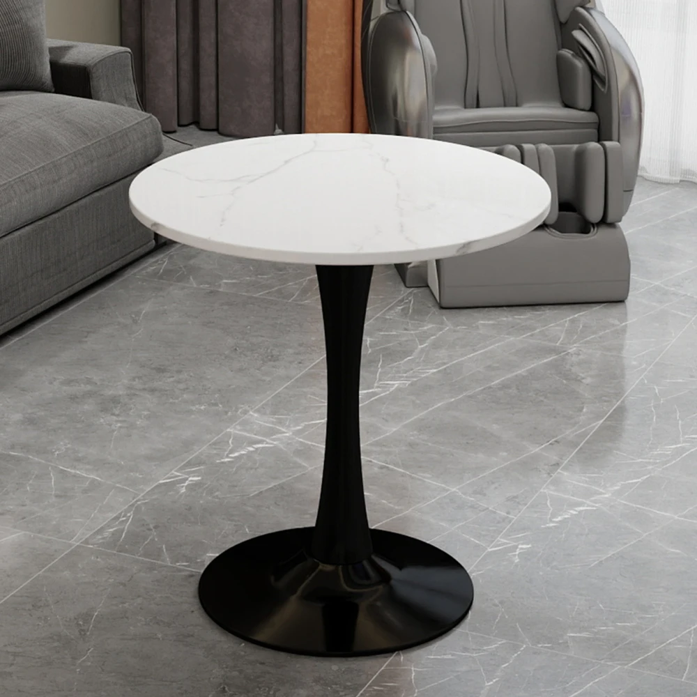

27.6-inch Black Coffee Table, Mid-Century Modern, 2-4 Seats, White Veined Marble Top, Multi-Scene Use